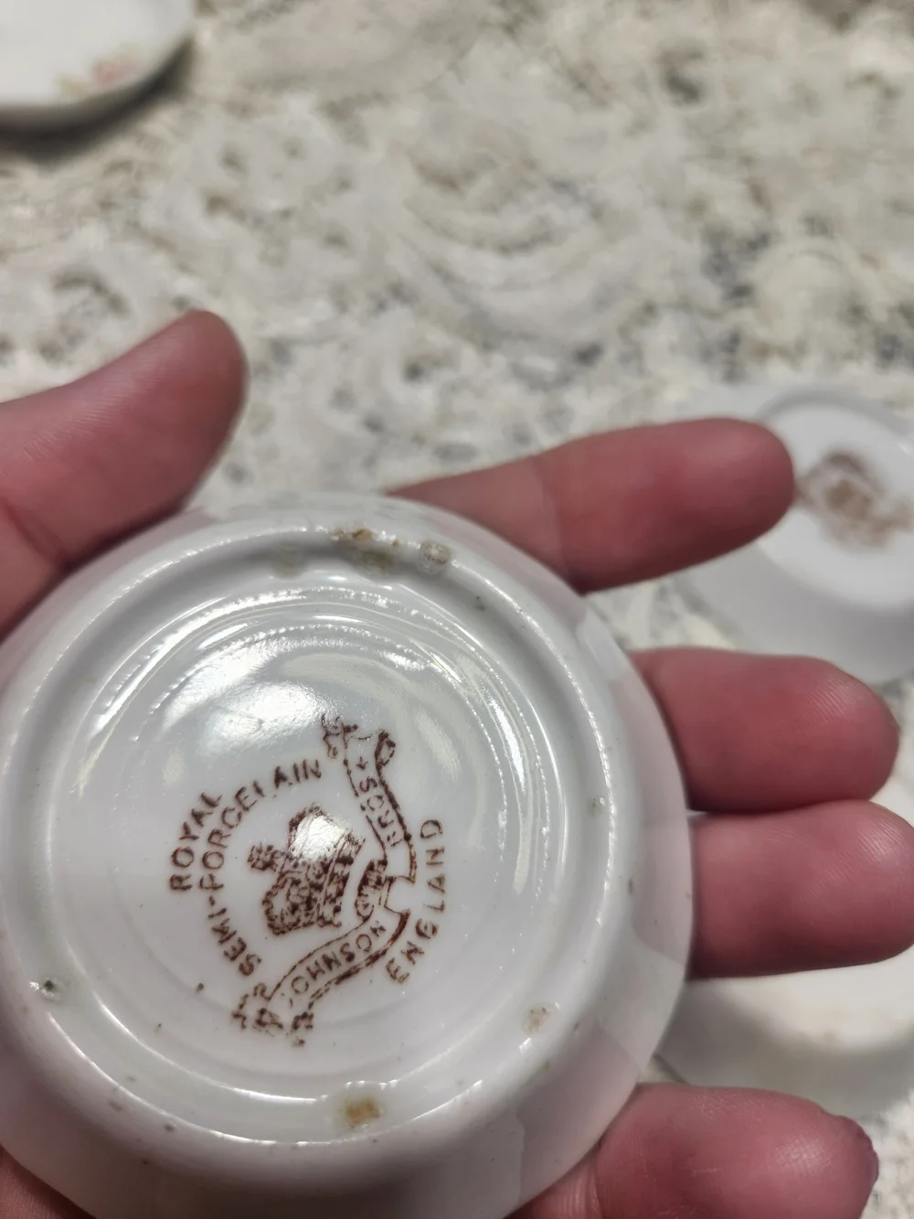 Antique Johnson Bros Royal England Semi Porcelain Butter Pats Pink Floral Set 4